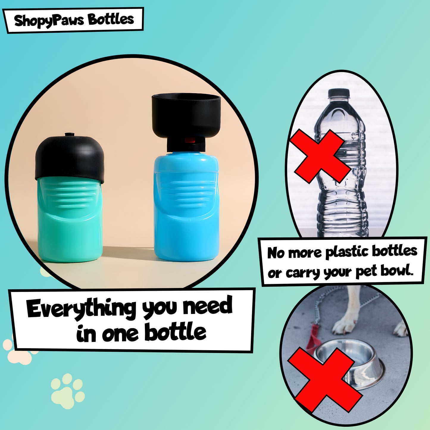 ShopyPaws Dog Water Bottle - dog travel water bottle -dog bottle -travel dog water bowl -pet travel water bowl -doggy water bottle -dog water bowl collapse -dog water bowl dispenser- puppy water bottle